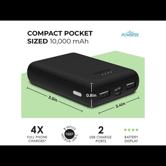 Liquipel Powertek Compact Portable Charger, Battery Bank 10000 mAh, Micro USB - Picture 3 of 7